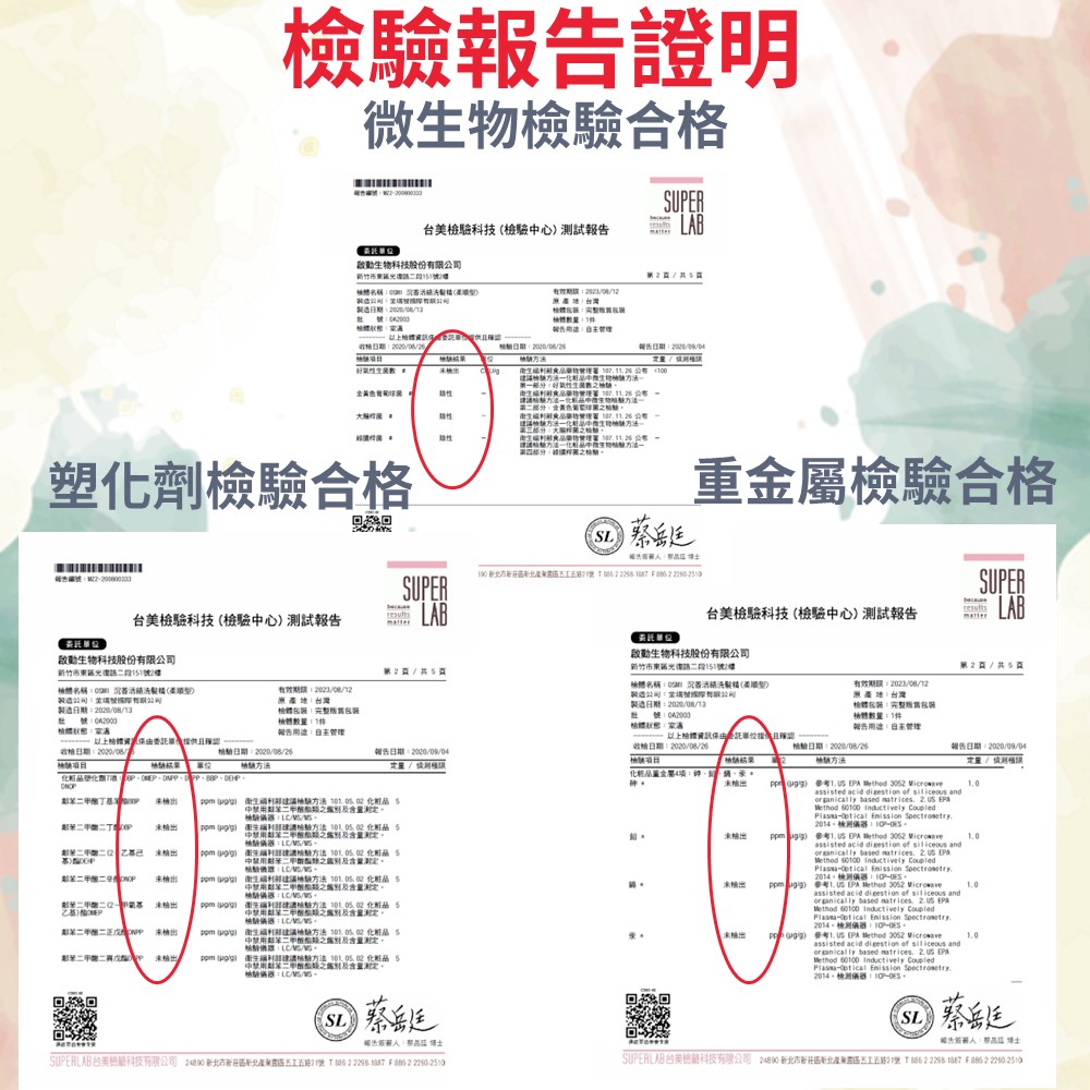OSMI 沉香活絡洗髮精 柔順 檢驗報告